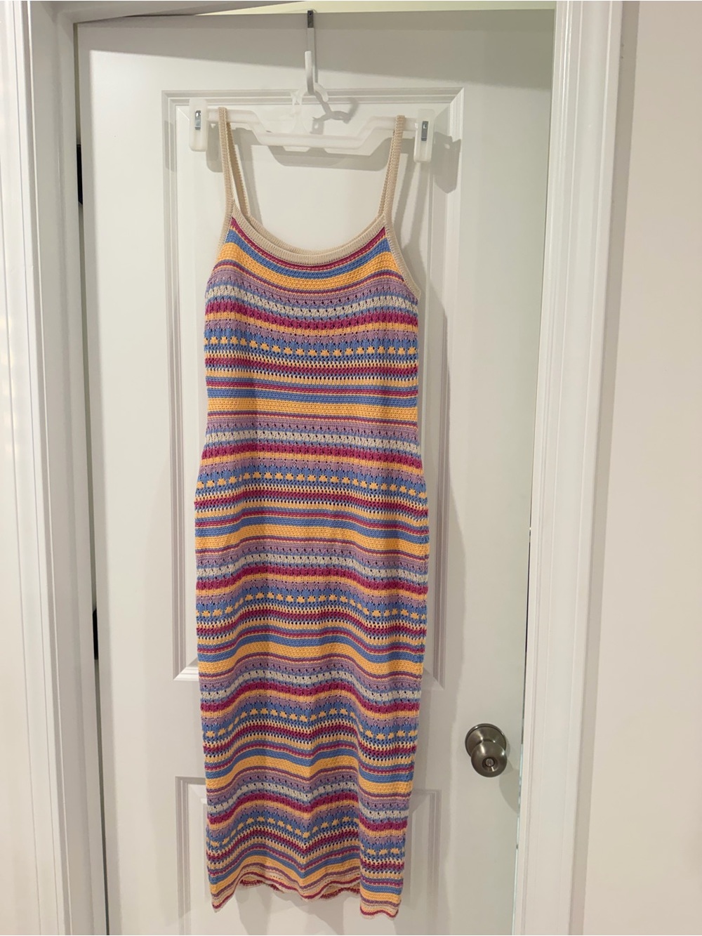 No Boundaries Multicolor Striped Crochet Maxi Dress